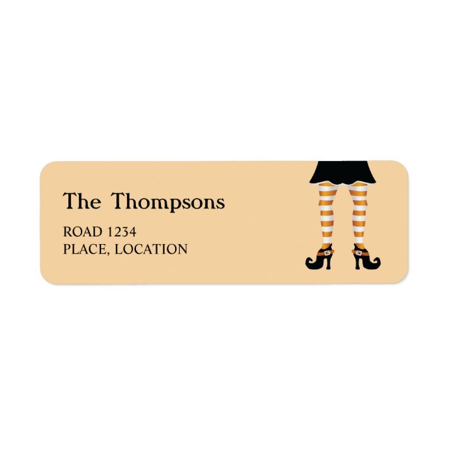 Étiquette Jambes de sorcière rayées orange Texte personnalis (Devant)