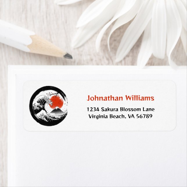 Étiquette Japonais La Grande Vague, Mt Fuji, Sakura Adresse (En situation)