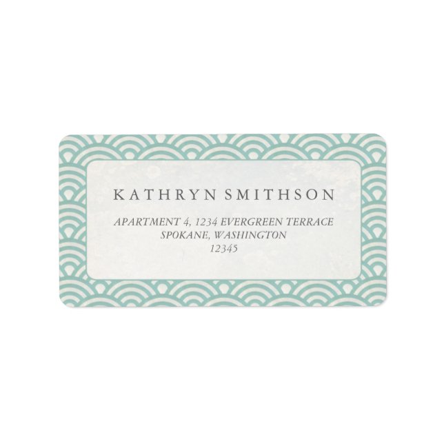 Étiquette Japonaise Seigaiha Vagues Élégante Vert + Blanc (Devant)