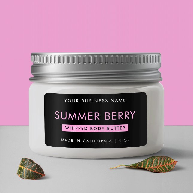 Étiquette Jar cosmétique moderne Fille Noir & Rose (Modern Girly Black & Pink Whipped Cosmetic Jar Label)