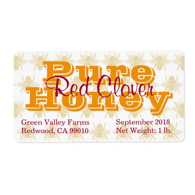 Étiquette Jar de miel de Clover rouge (Devant)