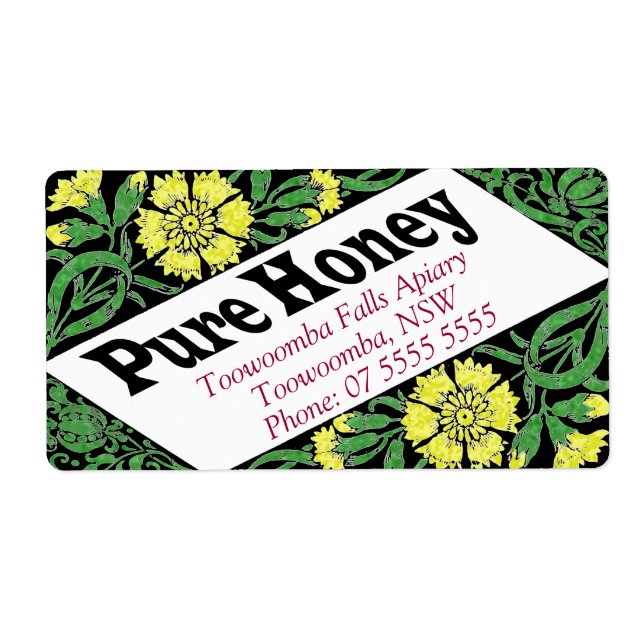 Étiquette Jar de miel floral jaune Produit personnalisé (Devant)