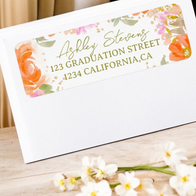 Étiquette Jardin boho orange fleur sauvage graduation (Garden boho orange wildflowers graduation label)