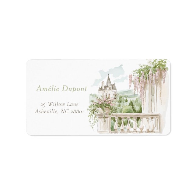 Étiquette Jardin de château français romantique pour enterre (Devant)