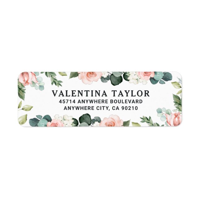 Étiquette Jardin Floral rose pâle Rose Mariage d'aquarelle (Devant)