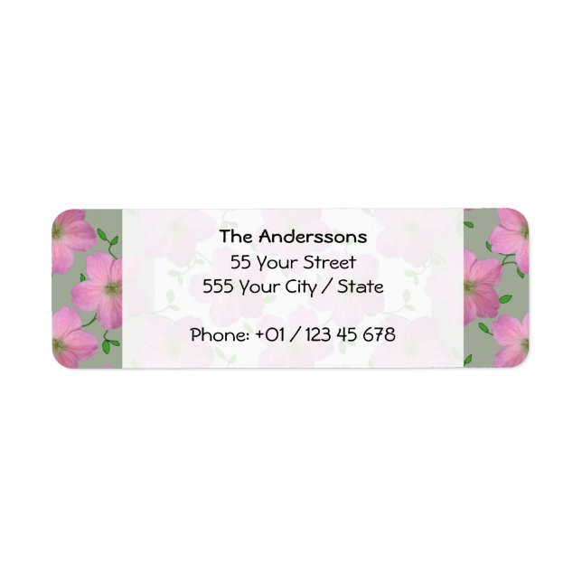 Étiquette Jardin romantique Fleur de géranium rose sur n'imp (Devant)