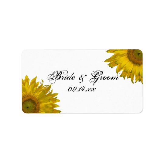 Étiquette jaune de faveur de mariage de tournesol