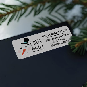 Étiquette Je fonds pour vous Noël gai givré de bonhomme de