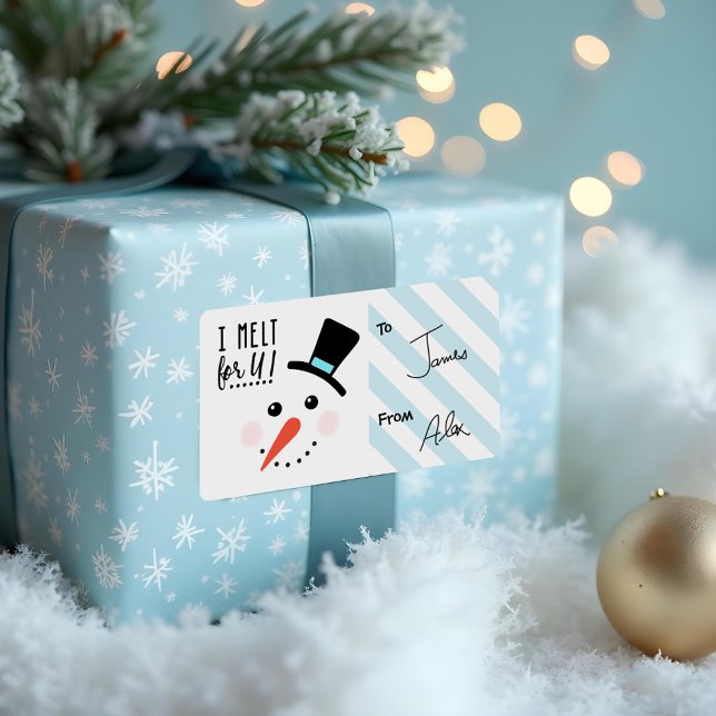 Étiquette Je fonds pour vous Noël gai givré de bonhomme de (I melt for You | Frosty Jolly Snowman Christmas Label)