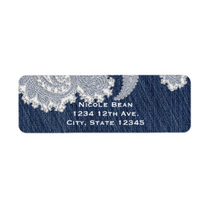 Étiquette Jean en Denim & Dentelle Blanche Élégant Mariage d