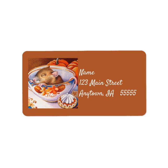 Étiquette Jeune souris d'automne coule dans Teacup Aquarelle (Devant)