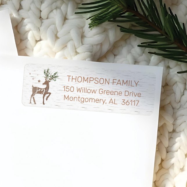 Étiquette Joie | Écorce de bouleau blanc Bois Eucalyptus cer (Joy | White Birch Bark Woodgrain Eucalyptus Deer Label)