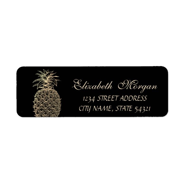 Étiquette Joli Ananas Noir Doré Féminin (Devant)