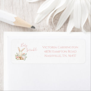 Étiquette Joli Baby shower de lapin rose pour bébé saupoudré