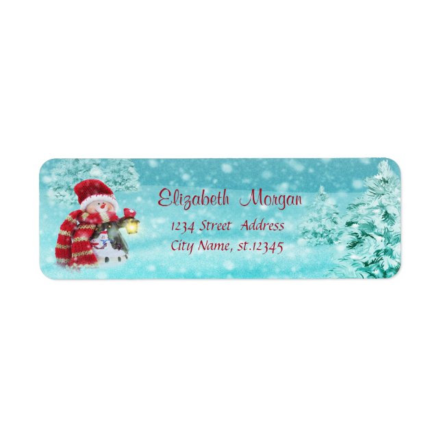 Étiquette Joli bonhomme de neige avec chapeau de Père Noël,  (Devant)