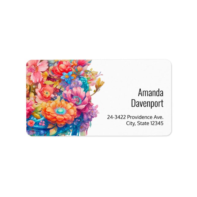 Étiquette Joli Bouquet rose orange & bleu (Devant)