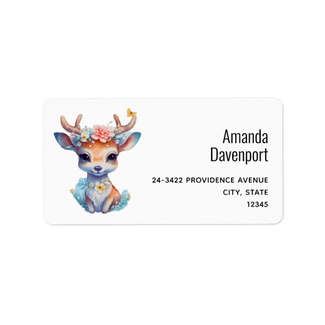 Étiquette Joli cerf de bébé avec Antlers et Fleurs Adresse (Devant)