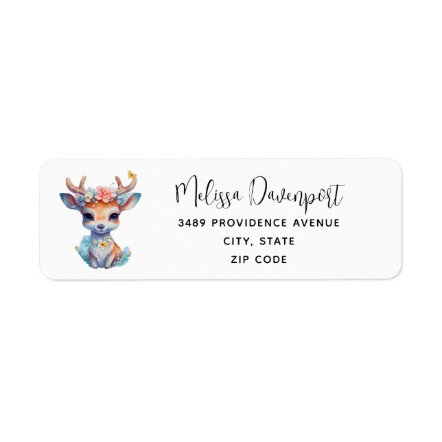 Étiquette Joli cerf de bébé avec Antlers et Fleurs Adresse (Devant)