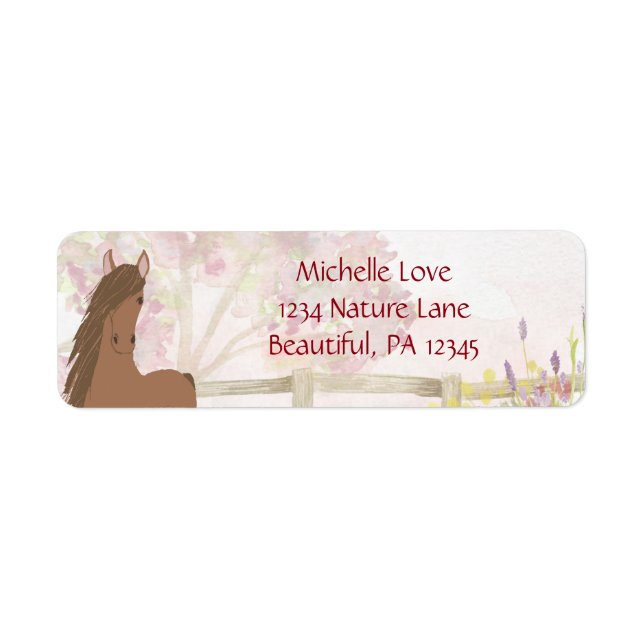 Étiquette Joli cheval Brown et des fleurs Adresse (Devant)