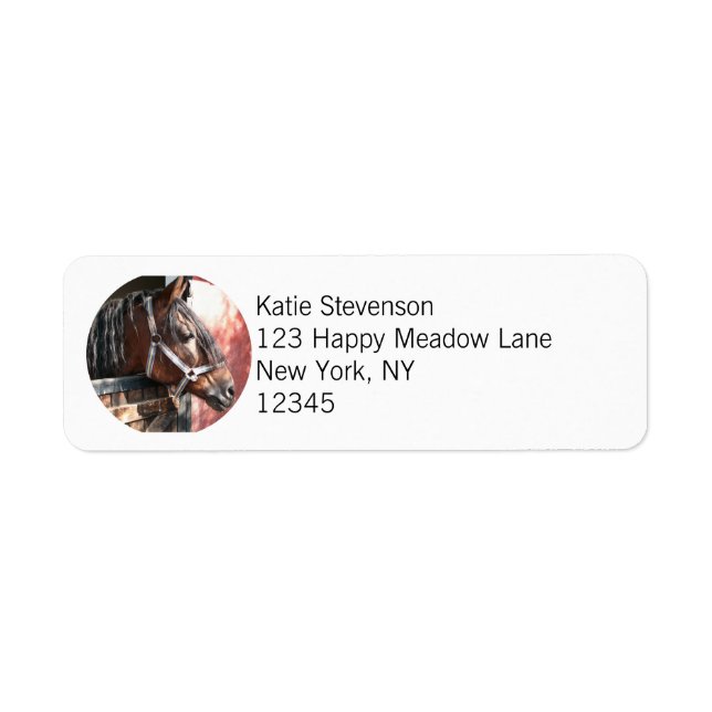 Étiquette Joli Cheval de Baie dans un soleil stable (Devant)