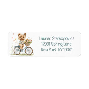 Étiquette Joli chien Yorkie à vélo Fleurs de printemps