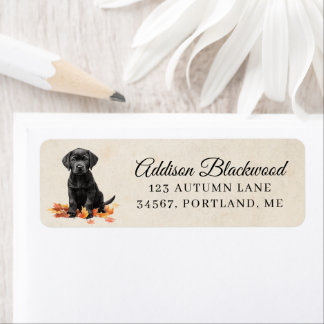 Étiquette Joli chiot Labrador noir Feuilles d'automne Étique
