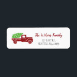 Étiquette Joli Christmas Tree Vintage Red Truck Adresse :<br><div class="desc">Petit sapin de Noël Étiquettes de adresse Vintages du Camion rouge</div>