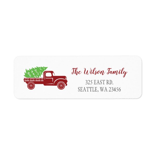Étiquette Joli Christmas Tree Vintage Red Truck Adresse : (Devant)