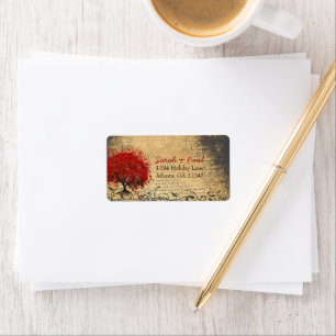 Étiquette Joli cœur fantaisiste Feuille Arbre Rouge Rose RSV