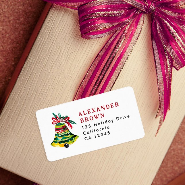 Étiquette Joli Coloré Rouge Et Vert Noël Adresse Bell (Créateur téléchargé)