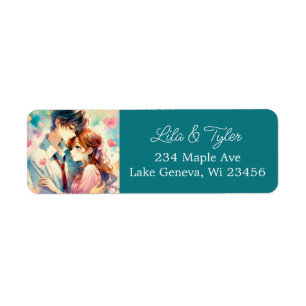 Étiquette Joli couple romantique sur le thème de l'anime