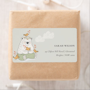 Étiquette Joli Elegant Aqua Green Ours Coeur Birt Adresse