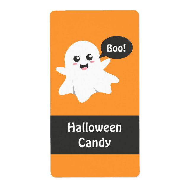 Étiquette Joli Fantôme qui fait Bouh, Joyeux Halloween (Devant)