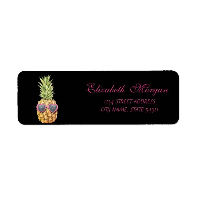 Étiquette Joli Fille Noir Ananas Cool  (Devant)