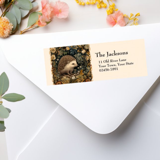 Étiquette Joli Hérisson dans le jardin de style William Morr (Créateur téléchargé)