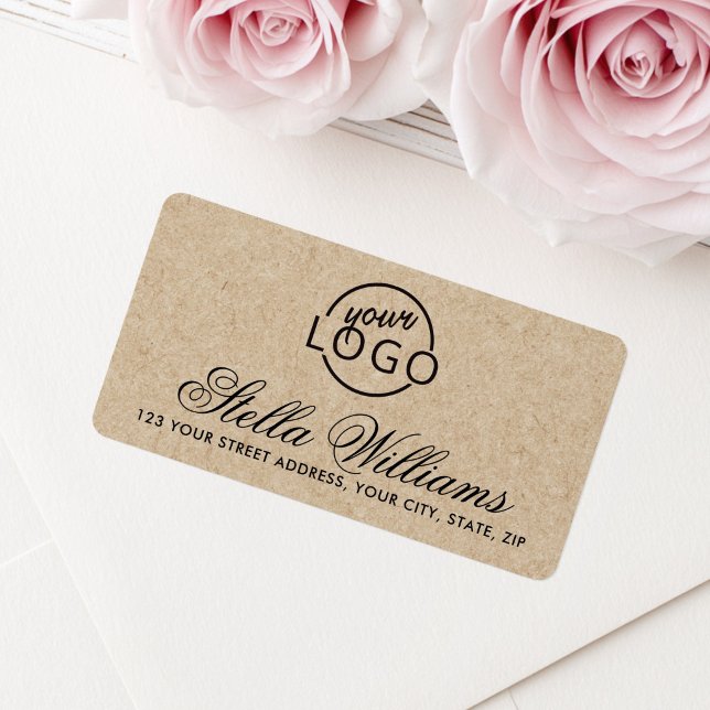 Étiquette Joli logo de script aspect Kraft adresse de retour (Pretty script logo Kraft look return address Label)
