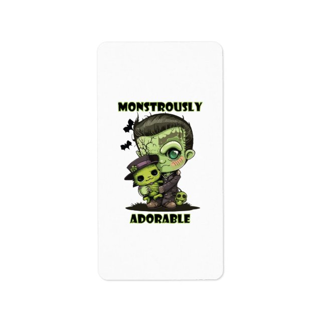 Étiquette Joli monstre de Frankenstein avec peluche (Devant)