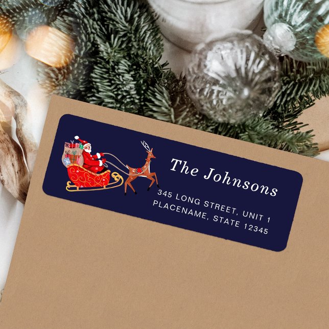 Étiquette Joli Noël Père Noël et Reindeer (Cute Santa & Reindeer Christmas Label)