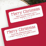 Étiquette Joli Noël rouge rouge blanc adresse de retour<br><div class="desc">Étiquettes d'adresse de retour en blanc ou en couleur avec le texte rouge "Joyeux Noël" dans une police d'affichage mignonne et votre adresse de retour ci-dessous. Vous pouvez modifier les couleurs de l'arrière - plan et de la police en couleurs personnalisées à l'aide de l'outil de conception.</div>