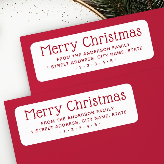 Étiquette Joli Noël rouge rouge blanc adresse de retour (Cute Merry Christmas red white return address Label)