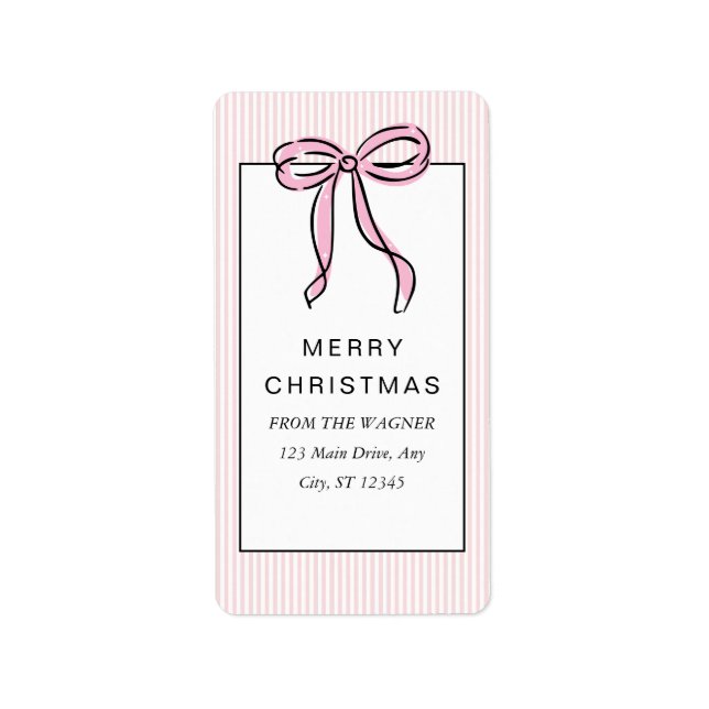 Étiquette Joli Nœud Papillon Rose Joyeux Noël (Devant)