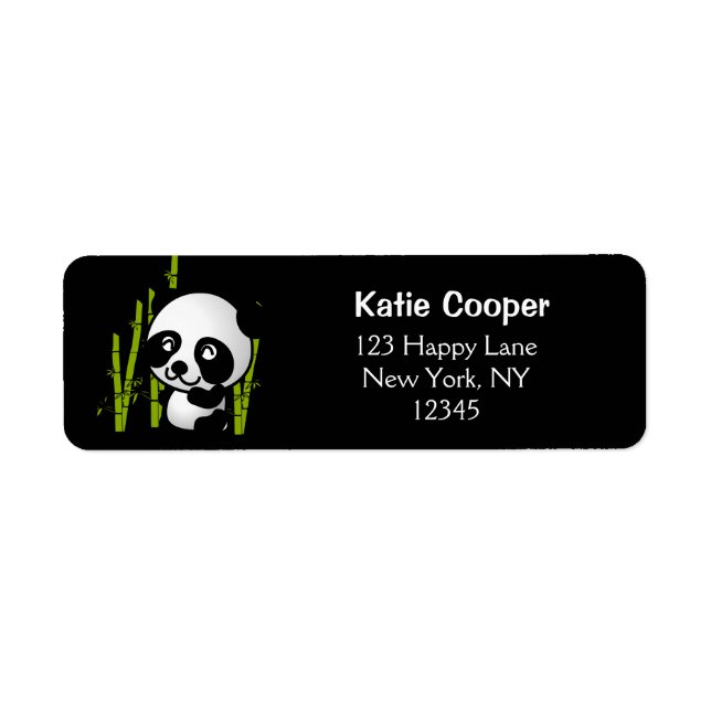 Étiquette Joli ours de panda noir et blanc dans une bosquet  (Devant)