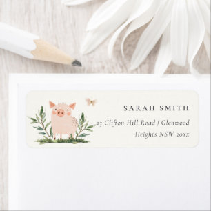 Étiquette Joli Petit Piggy Kids Farm Pig Watercolor Adresse