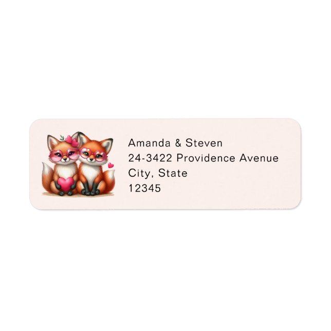 Étiquette Joli renard orange en amour Adresse (Devant)