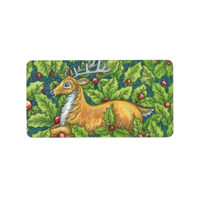Étiquette Joli renne de Noël en forêt avec Holly (Devant)