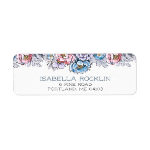 Étiquette Joli rose, bleu et violet floral