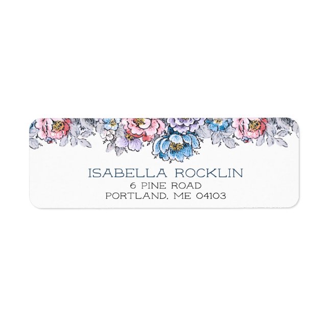 Étiquette Joli rose, bleu et violet floral (Devant)