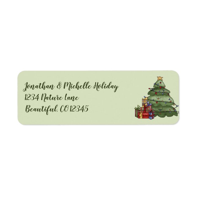 Étiquette Joli sapin de Noël et présente l'adresse de vacanc (Devant)
