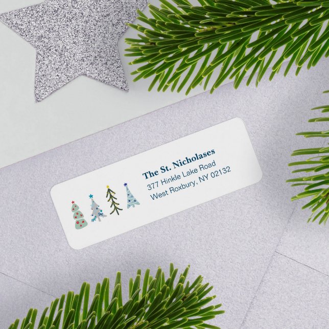 Étiquette Joli sapin scandinave (Elegant Scandinavian Christmas tree return address label with your mailing information)