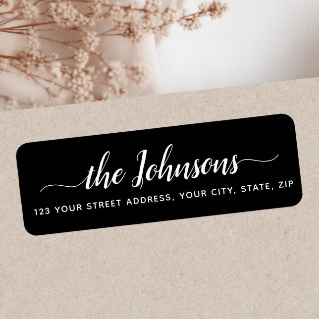 Étiquette Joli script de calligraphie noir adresse de retour (Cute calligraphy script black return address label)